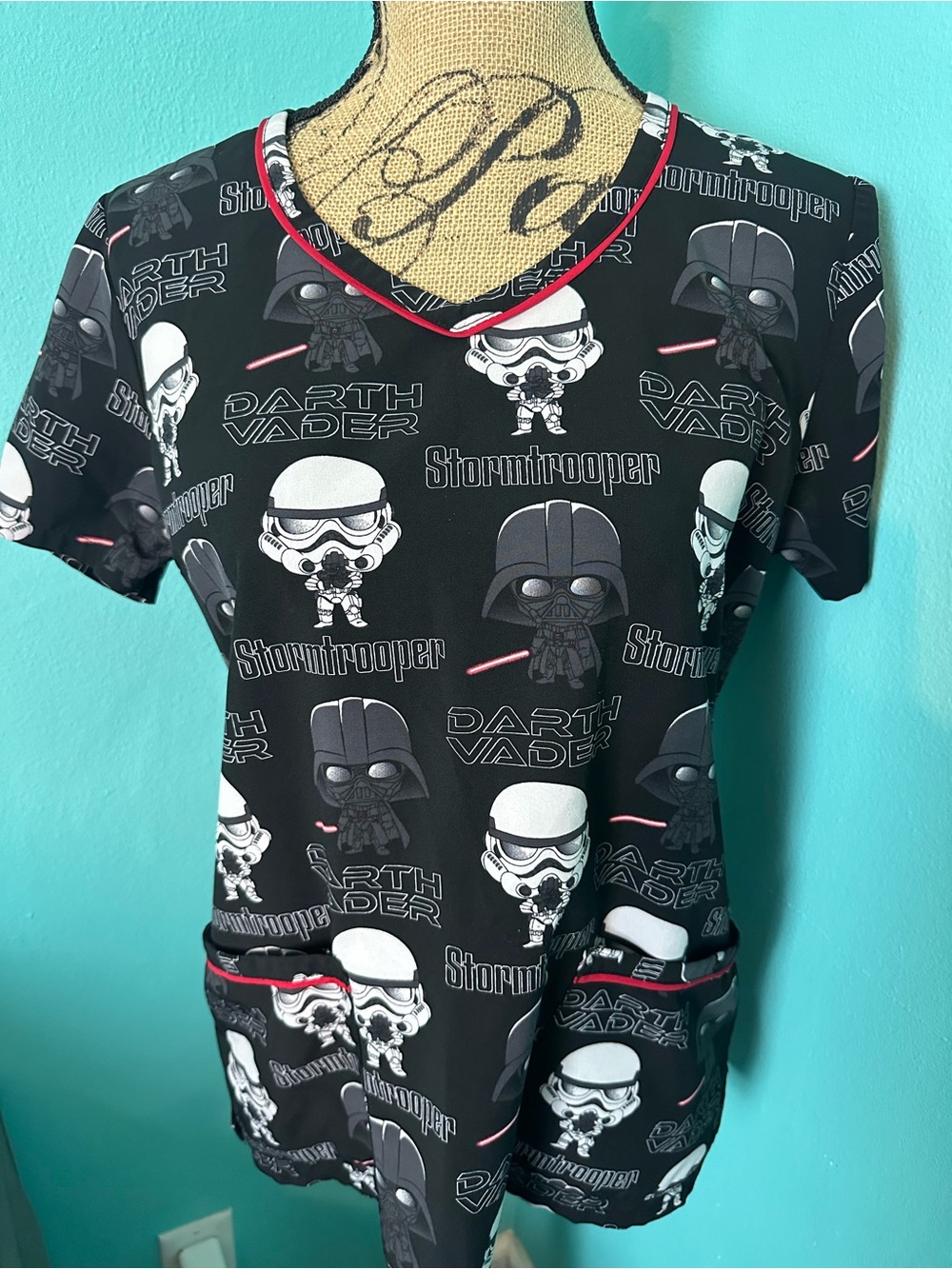 #166 STAR WARS Scrubs Darth Vader Storm Trooper Scrub Top S